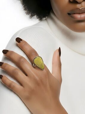 Serpentine gemstone, silver overlay‎ ring, 925 size adjustable